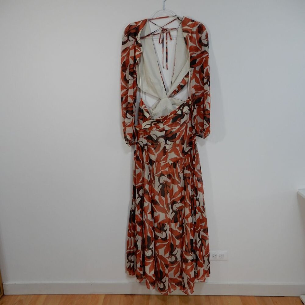 Gianni Bini Lillian Maxi Dress Size 12 Copper Palm Print Tiered Cut Out NEW - Picture 9 of 11